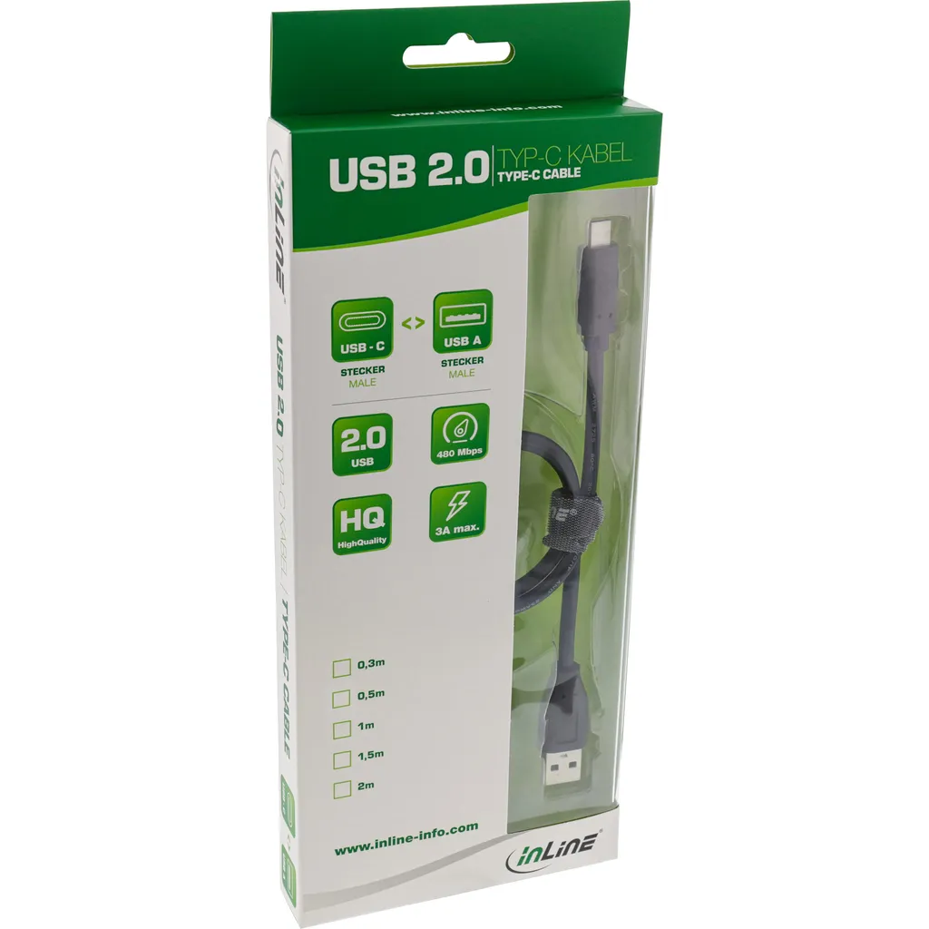 InLine Cavo Prolunga USB 2.0 Nero, Connettore Angolato, 480Mbit/s, Per Computer E Periferiche