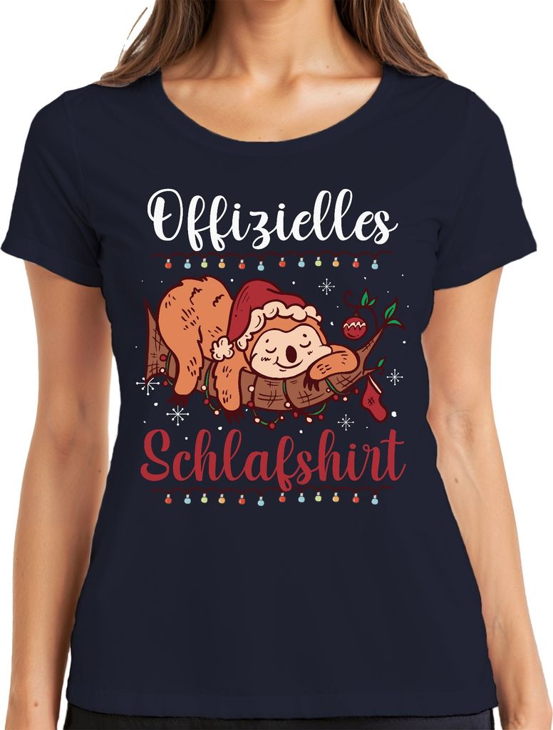 Offizielles Schlafshirt Faultier Weihnachten - Weihnachtsgeschenk Christmas Damen T-Shirt, Navy, S