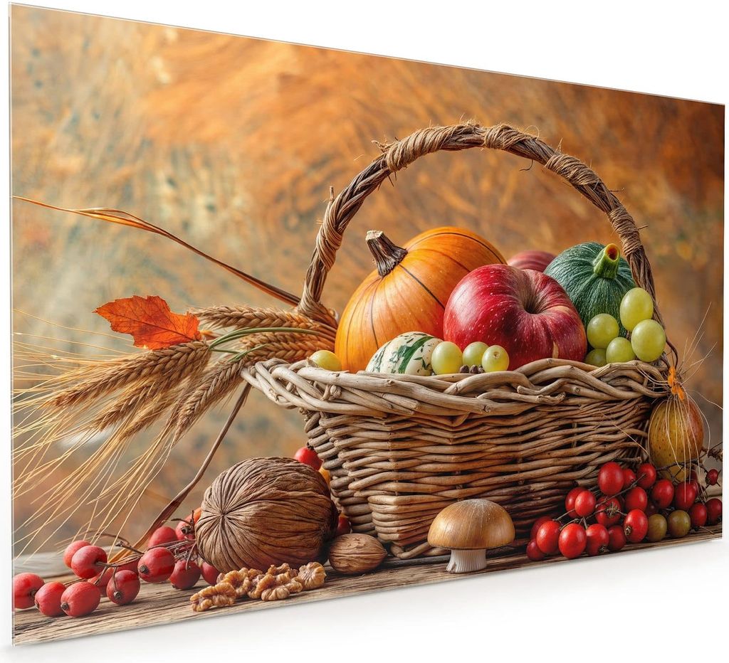 Küchenrückwand Spritzschutz Glas mit Motiv Herbstlicher Korb 40 x 40 cm