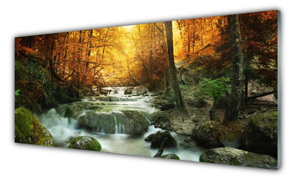 Acrylglasbilder 125x50 Wandbild Druck Wasserfall Wald Steine Natur