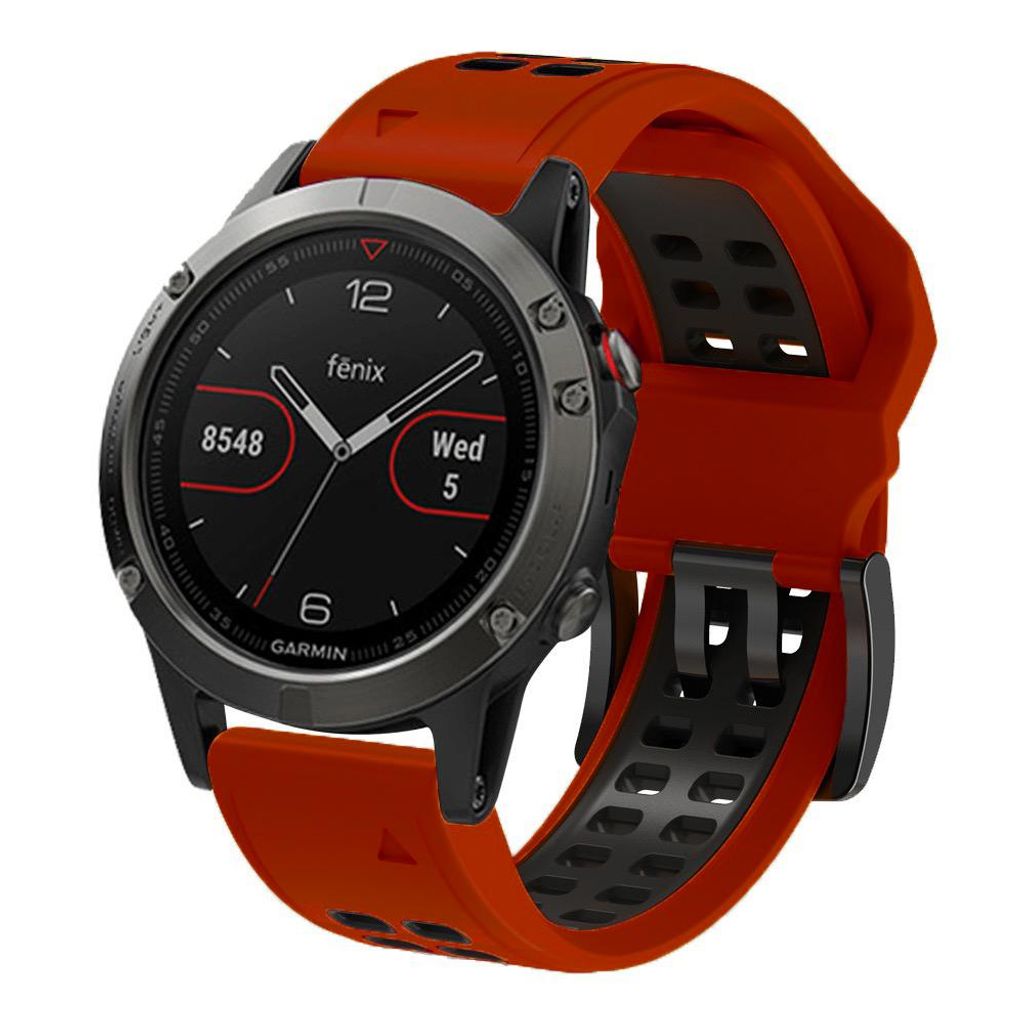 FFO2World Silikon-Sportarmband mit QuickFit 22 mm für Garmin Fenix 5–8 (47 mm), Epix Pro Gen 2 – Atmungsaktiv & langlebig – Schwarz/Rot