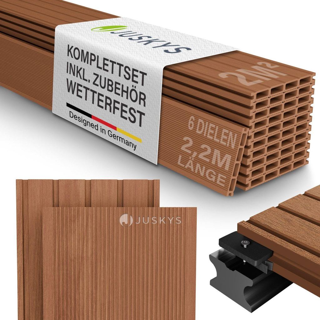 JUSKYS® WPC Terrassendielen 2 m², inkl. Unterkonstruktion & Produktbild 