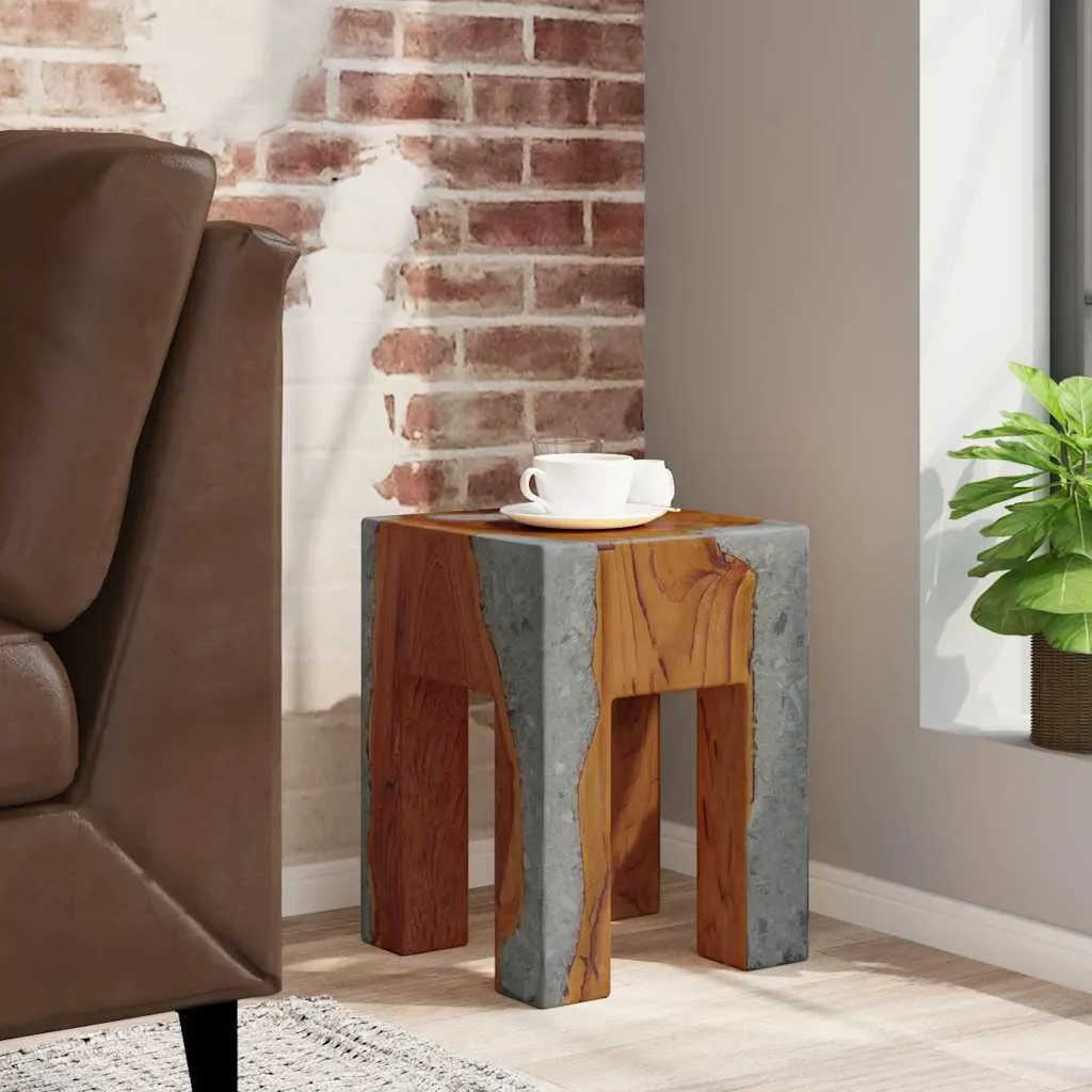 Tabouret en teck massif et résine - Solution déco unique et durable - 2