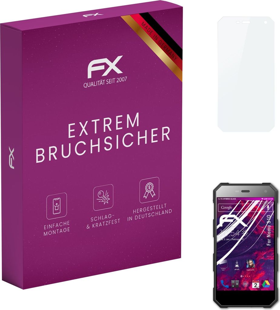 atFoliX FX-Hybrid-Glass Displayfolie kompatibel mit Nomu S10 Glasfolie