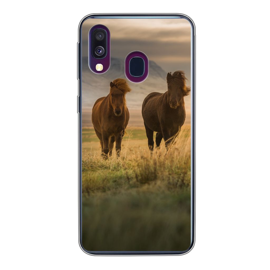 MuchoWow Handyhülle Schutzhülle Hülle für Samsung Galaxy A40 Pferde - Luft - Gras Silikon Softcase Handy Hülle - Handy-Tasche