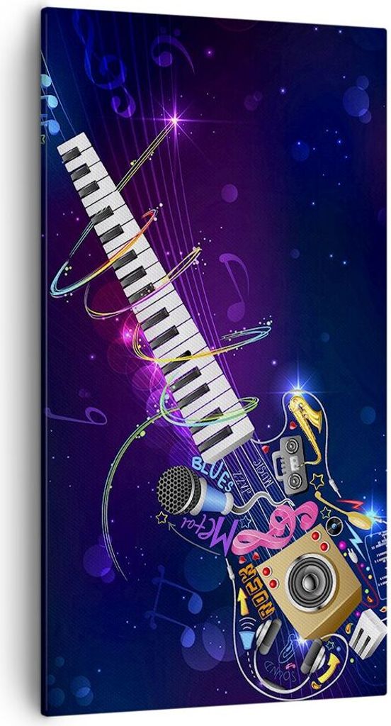 Bild auf Leinwand - Leinwandbild - Gitarre Instrument Musik Notiz - 55x100cm - Wand Bild - Wanddeko - Leinwanddruck - Bilder - Kunstdruck - Wanddek...