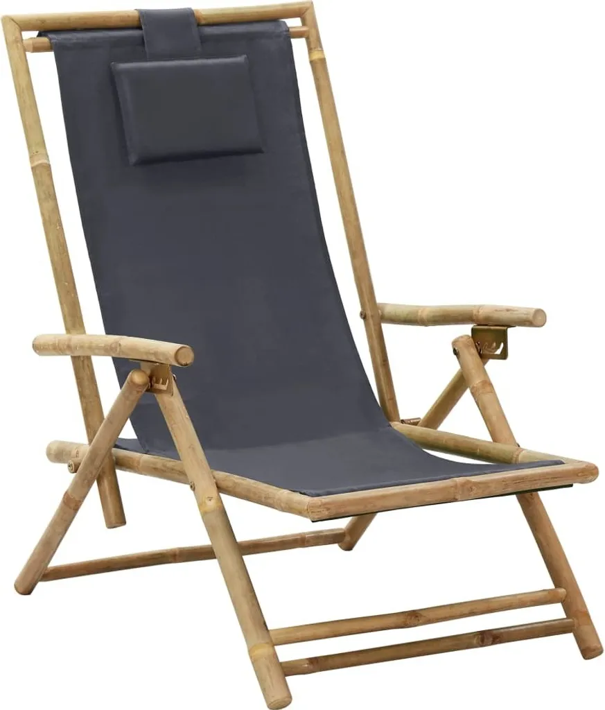 Chaise relax en bambou et tissu gris foncé réglable multi-position