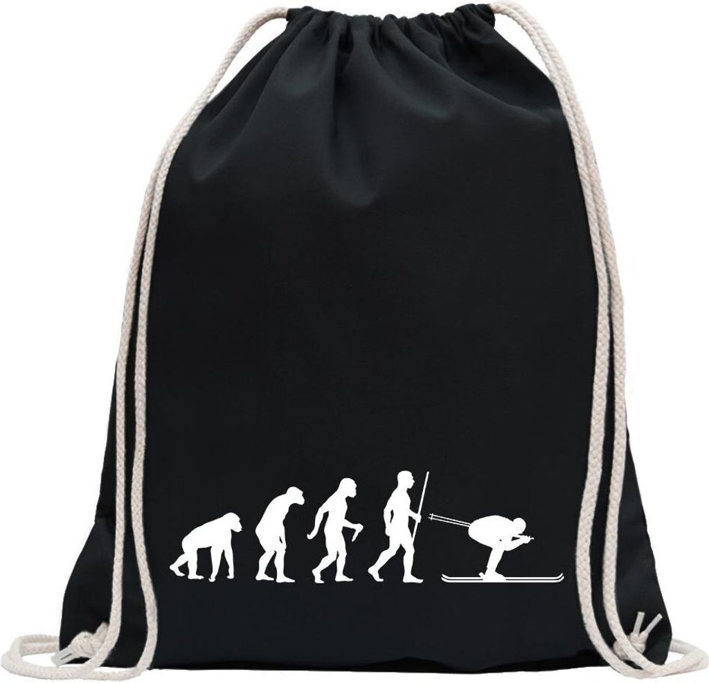 Kiwistar - Turnbeutel - schwarz - Skispringen Sport Evolution - Fun Rucksack Sport Beutel Gymsack Baumwolle mit Ziehgurt