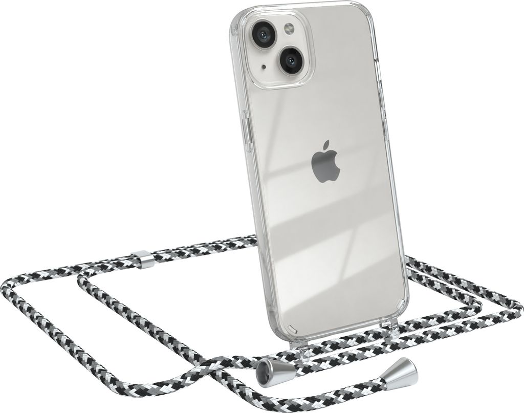 EAZY CASE Handykette kompatibel mit Apple iPhone 13, Handyhülle mit Umhängeband, Handykordel, Schutzhülle Clear, Band in Schwarz