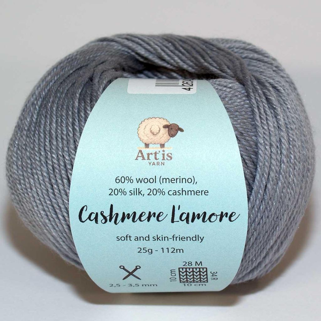 Cashmere „L'amore“ Art'is Yarn 20 % Kaschmir, 20 % Seide, 60 % Merino (91 mittelgrau)