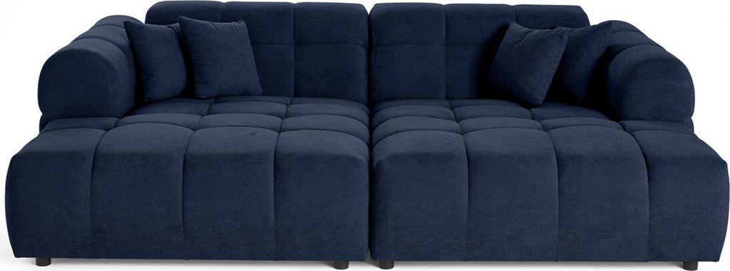 Lisa Design Ray - 3-sitzer einzelsofa mit doppelter Récamiere - tiefe Sitzfläche - aus strukturiertem Stoff , Blau