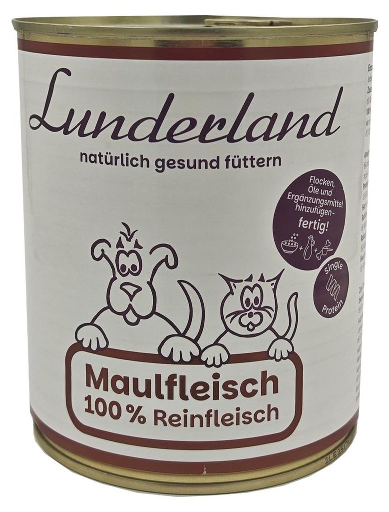 Lunderland Maulfleisch 800g Dosen Hundefutter Nassfutter 100 % Kopffleisch vom Rind für Hunde und Katzen