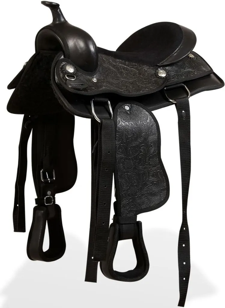 Selle western 12 pouces en cuir véritable noir avec accessoires - 2