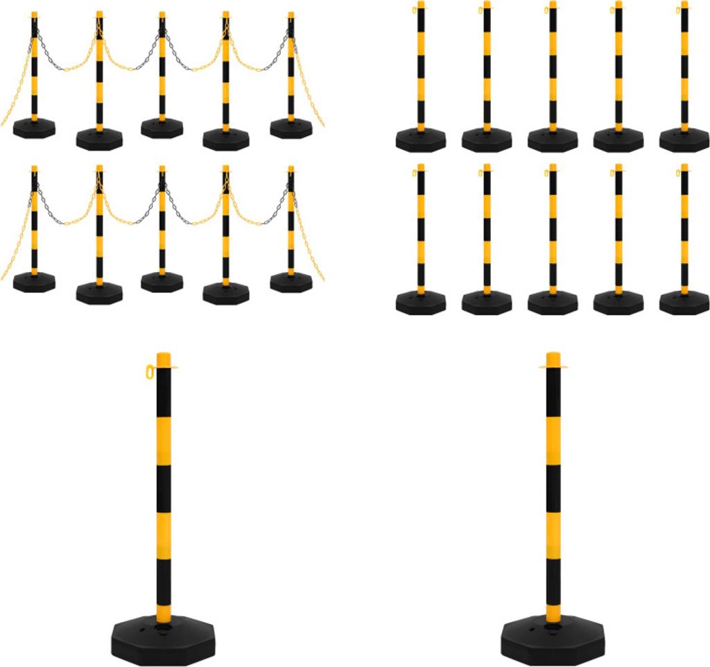vidaXL Kettenpfosten Set mit 10 m Kunststoffkette - Kettenpfosten Set - Kettenpfosten Sets - Verkehrspfosten Set - Verkehrspfosten Set