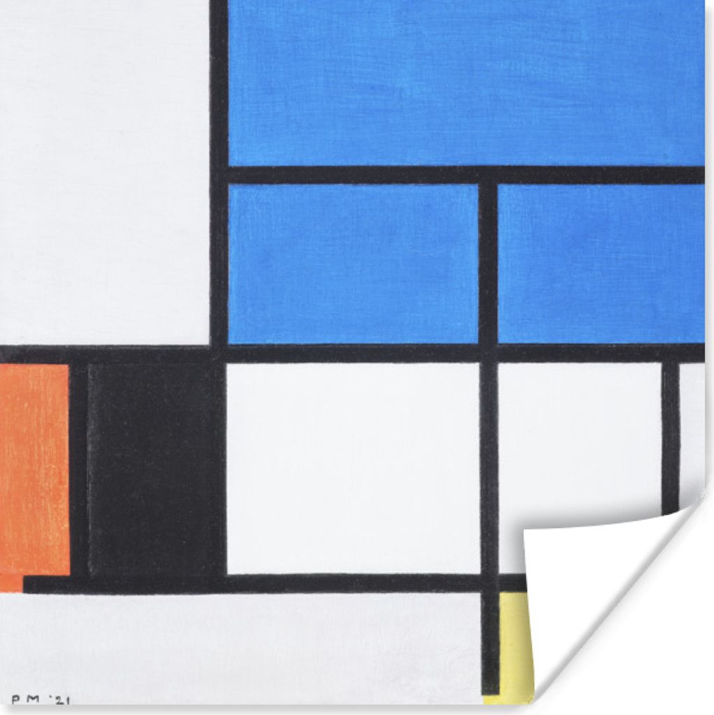 MuchoWow Poster Komposition mit Blau, Rot, Schwarz, Gelb und Grau - Piet Mondrian 75x75 cm - Wand Dekoration