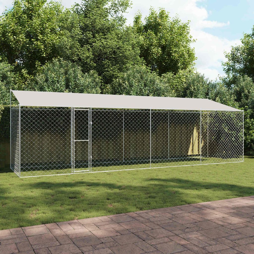 "Schlussverkauf" Hundekäfig - VIDAXL - mit Dach Silber 800x200x256 cm Stahl und PE C17577