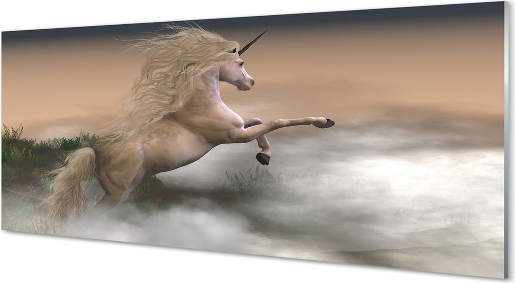 Glasbilder 125x50 Wandkunst Einhorn Wolken
