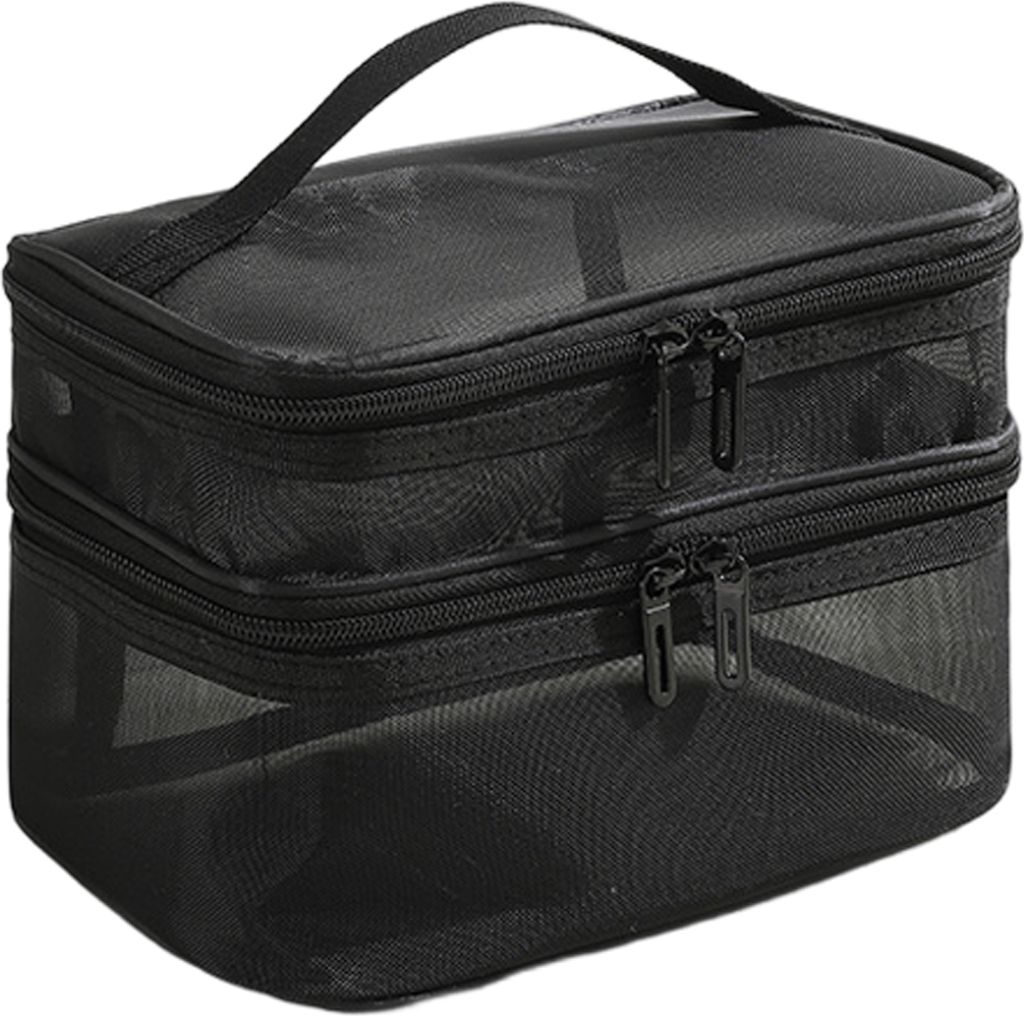 Kosmetiktasche, doppellagig, großes Fassungsvermögen, glatter Reißverschluss, tragbarer Griff, multifunktionale Aufbewahrung, transparente Reise...