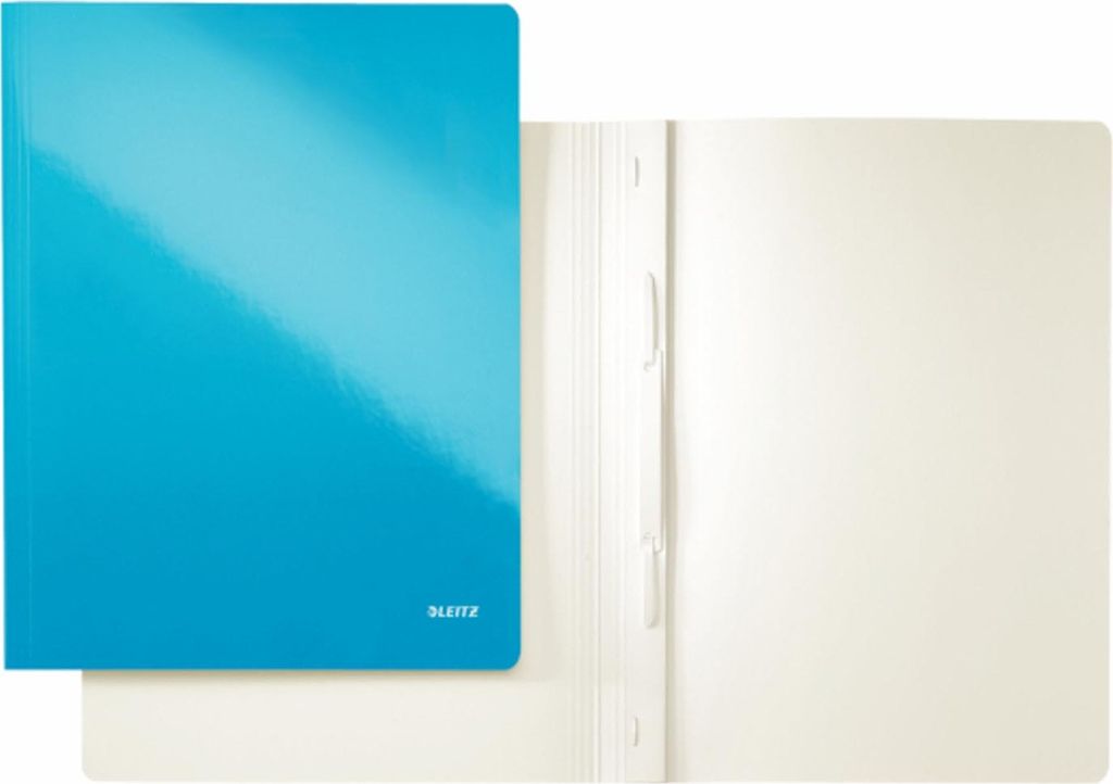 LEITZ Schnellhefter WOW, DIN A4, Karton, blau metallic aus PP-laminiertem Karton, 300 g-qm, Fassungsvermögen: