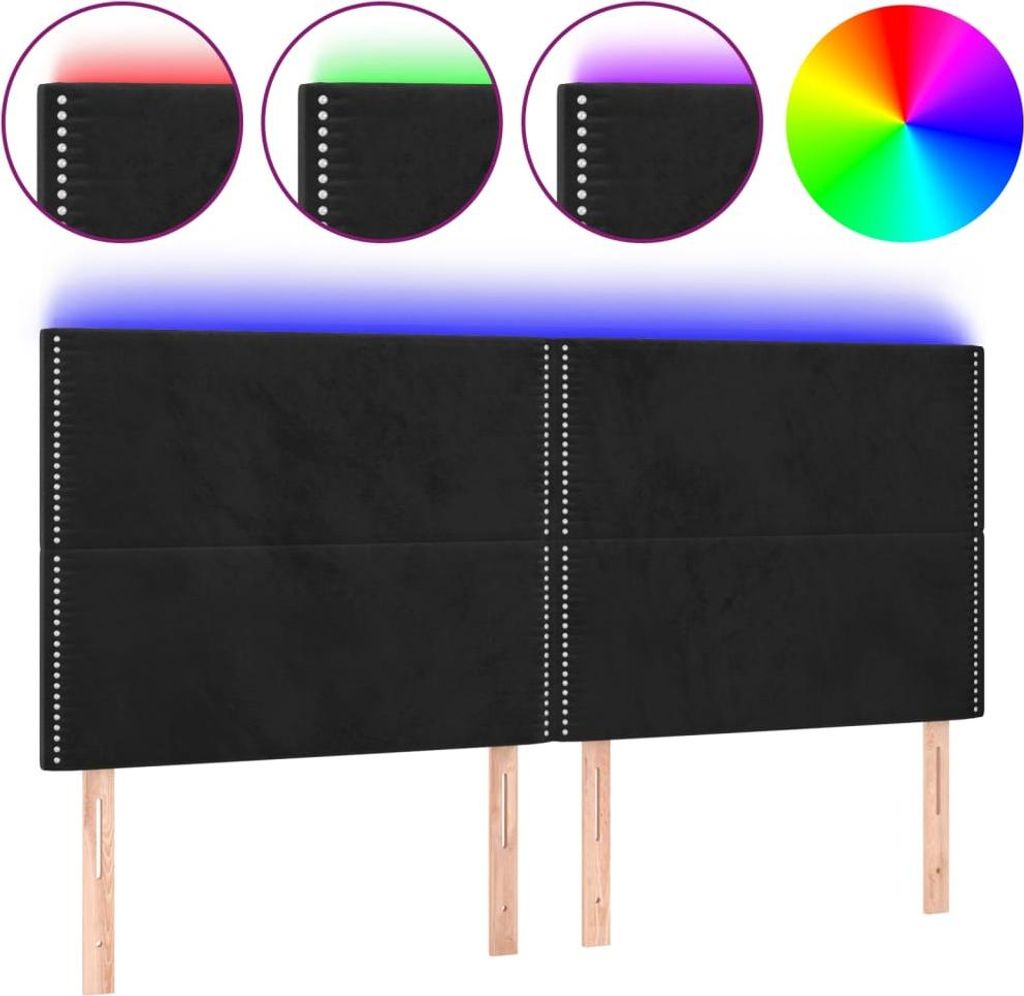 vidaXL LED Kopfteil Schwarz 160x5x118/128 cm Samt