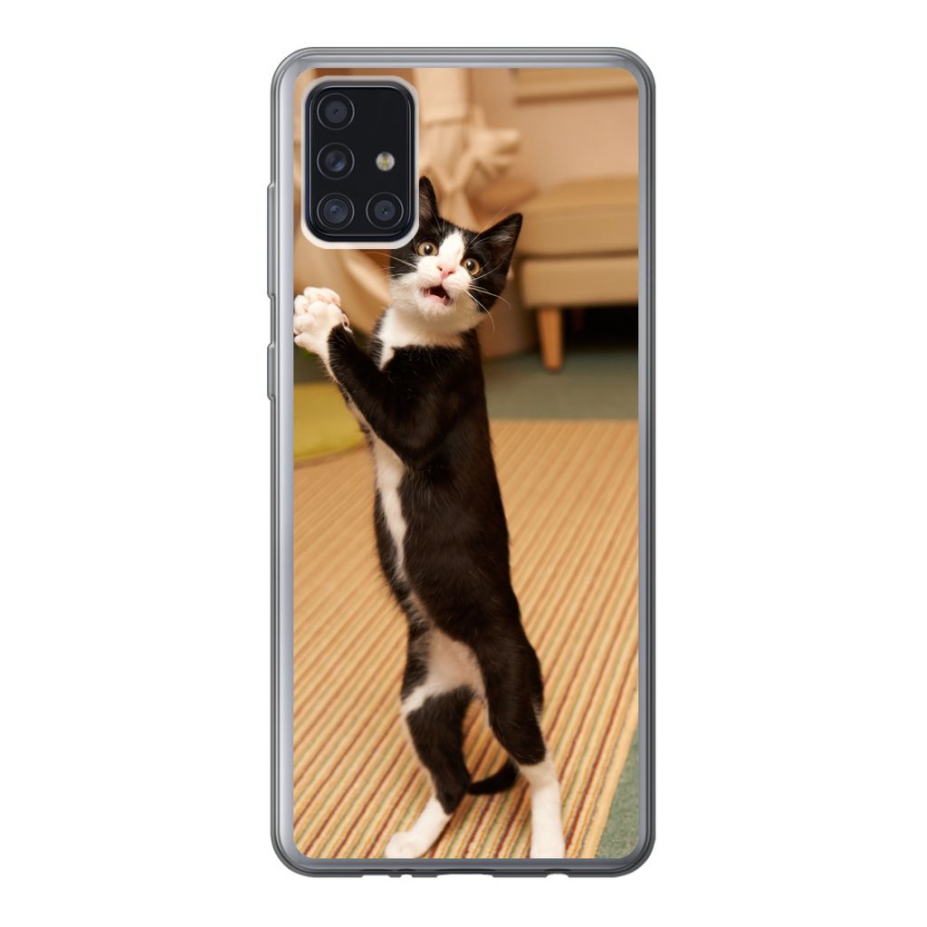 MuchoWow Handyhülle Schutzhülle Hülle für Samsung Galaxy A52 5G Katze - Wohnzimmer - Schwarz Silikon Softcase Handy Hülle - Umschlag