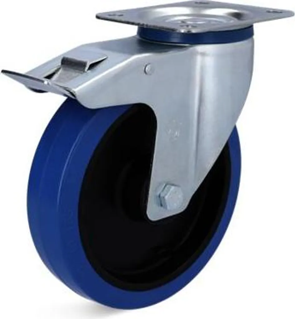 Roue de transport pivotante à frein ø125mm caoutchouc bleu silencieuse