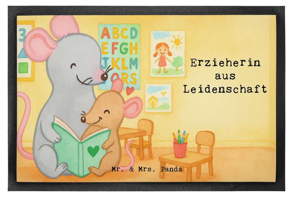 Mr. & Mrs. Panda Schmutzmatte Erzieherin Leidenschaft Design 50 x 75 cm - Weiß - Geschenk, Witzig, Pädagogin, fußmatte, matte haustür, Fußabst...