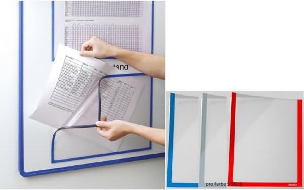 Infotaschen-Starterset magnetisch A4 blau/grau/rot VE=15 Stück