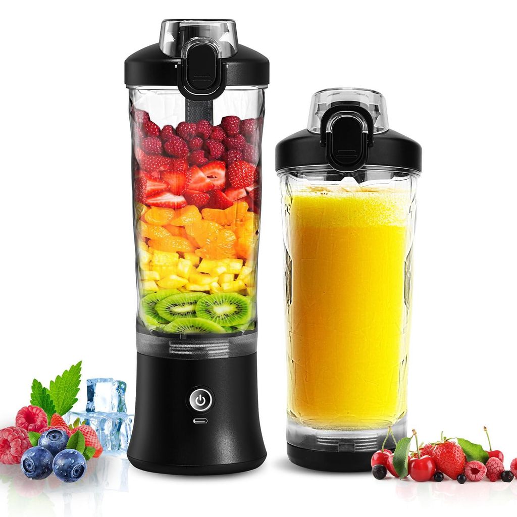 Tragbarer Mixer, Smoothie Maker mit 6 Klingen, 500ml Standmixer für Shakes und Smoothies, 120W Ice Crusher, USB-C Wiederaufladbar, BPA-Frei, Schwarz