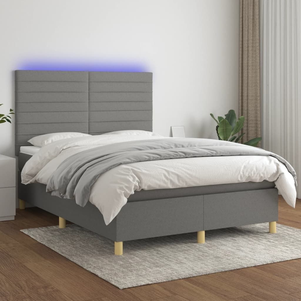 Maison Exclusive - Boxspringbett mit Matratze & LED Dunkelgrau 140x200 cm Stoff