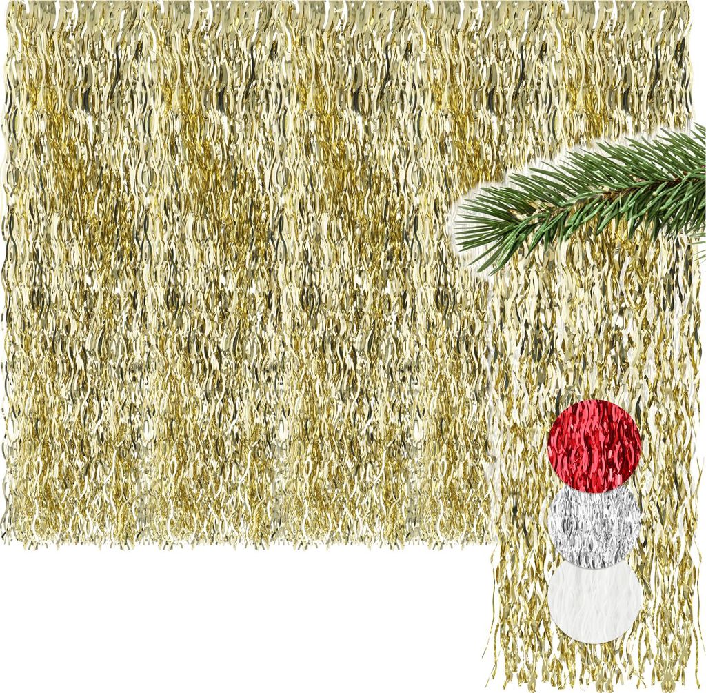 com-four 5x Lametta - goldfarbene Lametta Girlande für Weihnachten - Christbaumschmuck für den Tannenbaum - Lametta-Vorhang mit welligen Fäden