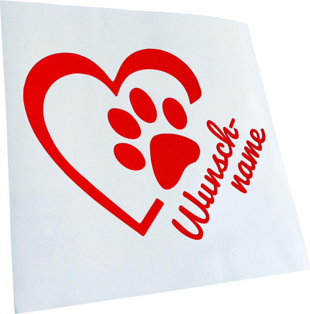 Kiwistar - Autoaufkleber - Herz für Tiere Wunschname Heckscheibe - Aufkleber für Auto Kfz Fahrrad, LKW, Truck Mofa