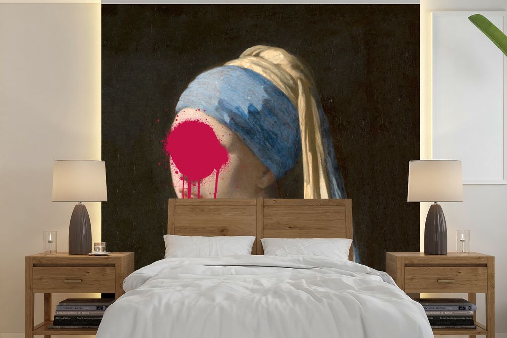 MuchoWow Fototapete für Wohnzimmer oder Schlafzimmer Wandtapete Vinyl Motivtapete Mädchen mit Perlenohrring - Vermeer - Kunst - 220x220 cm - Ta...