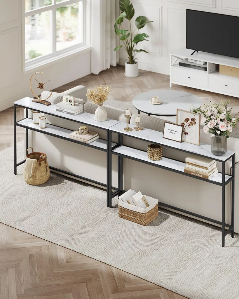 Console étroite de 120 cm avec étagère et structure métallique robuste - 4