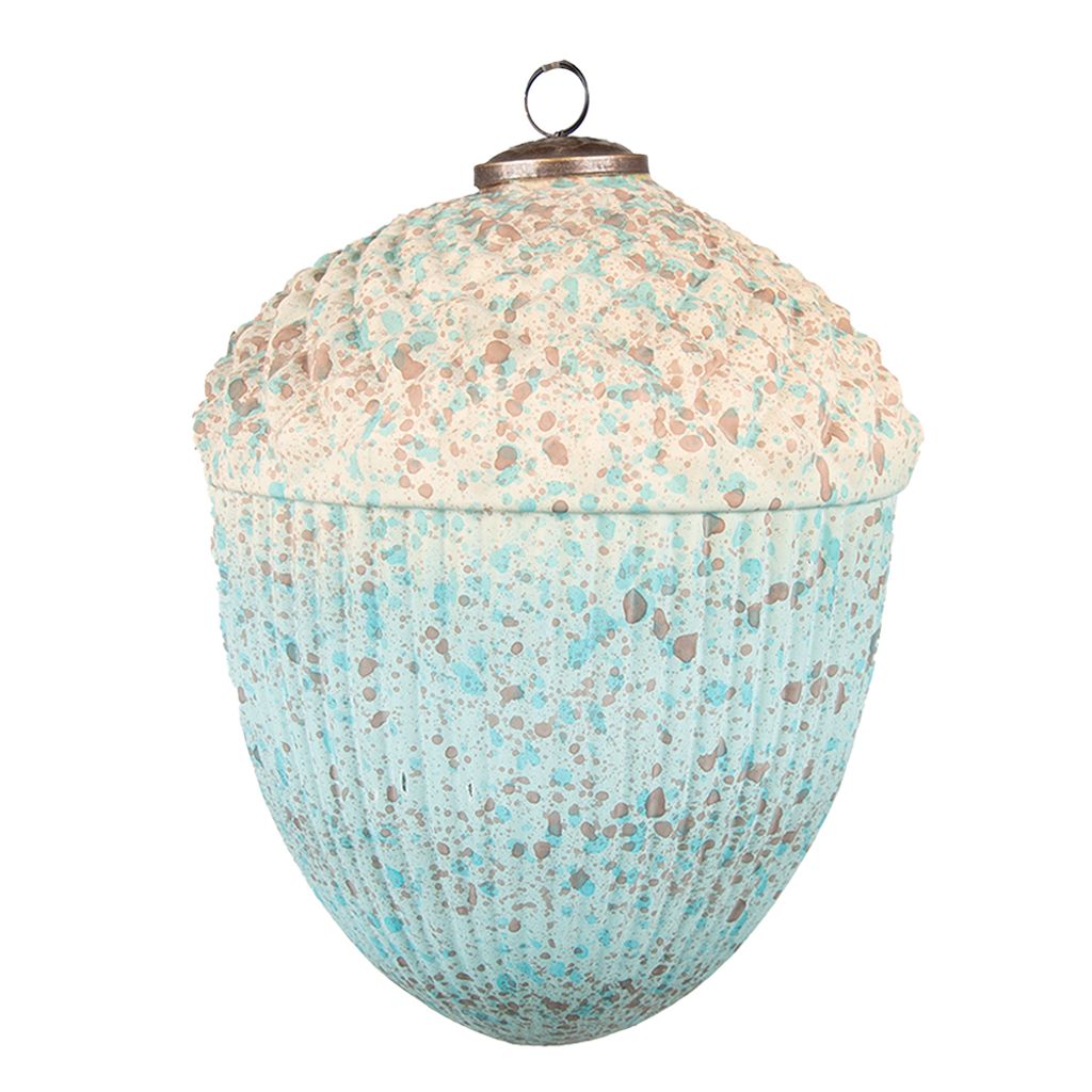 Clayre & Eef Weihnachtskugel XL Eichel Ø 12 cm Türkis Beige Glas