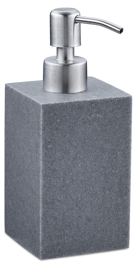 Nachfüllbarer Seifenspender (300 ml), für Bad und Küche, quadratischer Flüssigseifenspender, Polyresin, Edelstahlpumpe, grau