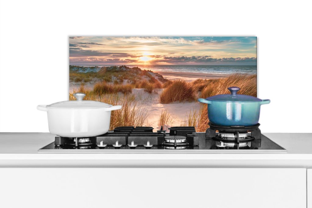 KitchenYeah Spritzschutz Küche - Küchenrückwand - Wandschutz für Herd und Spüle - Düne - Pflanzen - Sonnenuntergang - Strand - Meer 70x30 -...