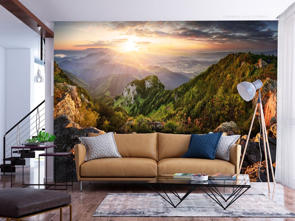 Vlies Fototapete Landschaft Berge Natur Sonnenuntergang Produktbild 