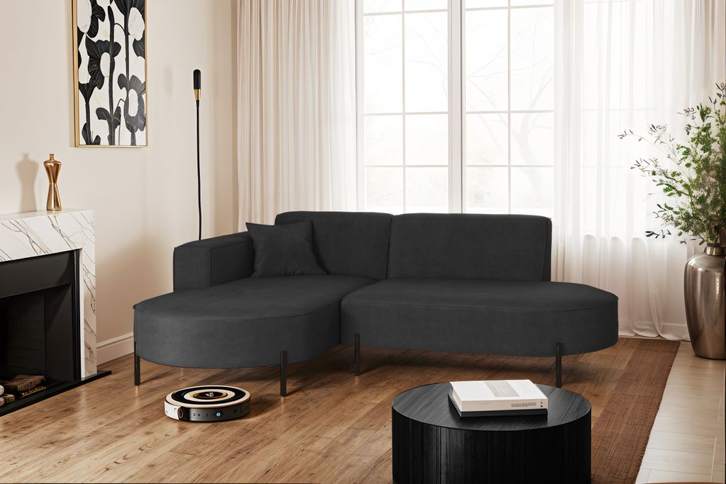 Kaiser Möbel Ecksofa, Sofa L-Form Designer Modena Rein stoff Noel Graphit Links