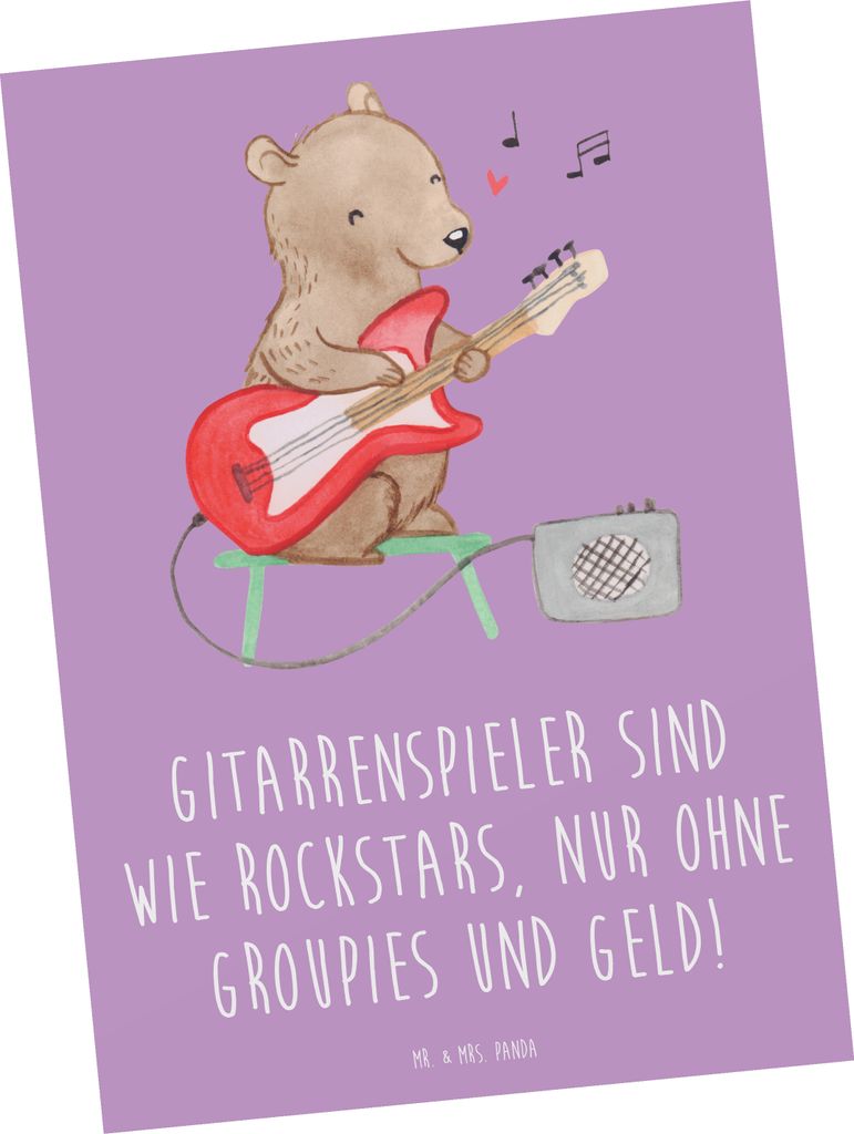 Mr. & Mrs. Panda Postkarte Gitarre Helden - Lavendeltraum - Geschenk, Akustik, Instrument, Musik, einzelkarte, Liebe, Postkarten, Musiker, Melodie,...