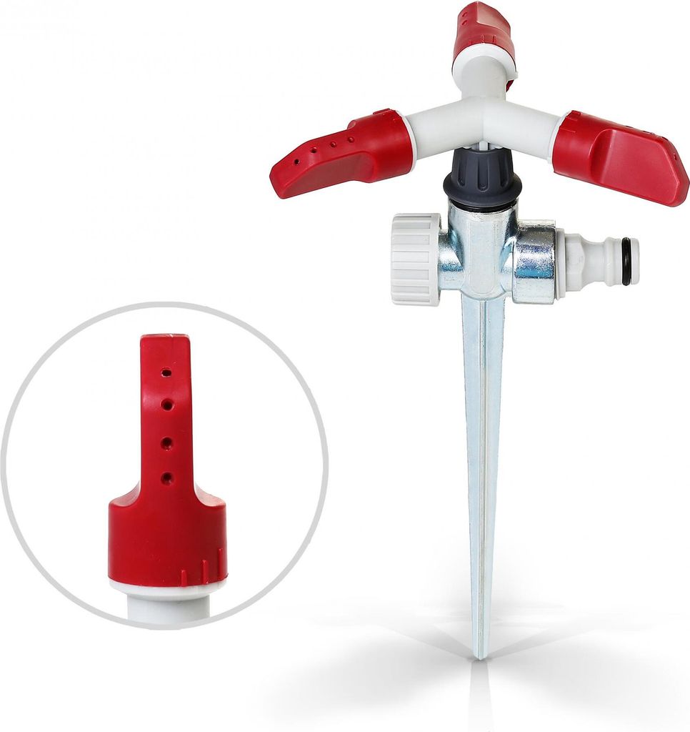3-Arm-Kreisregner mit Erdspieß Metall - RED LINE -