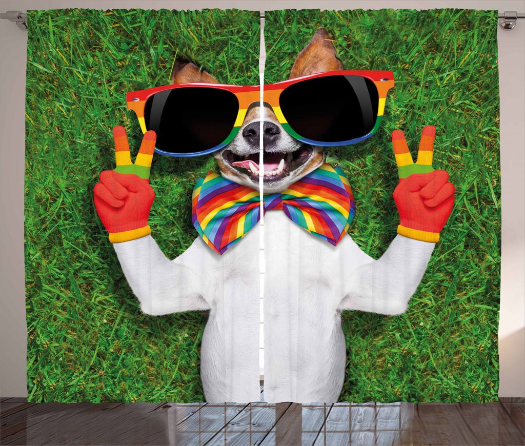 ABAKUHAUS Hund Rustikaler Gardine, Homosexuell Hund Friedenszeichen-Stolz, Schlafzimmer Kräuselband Vorhang mit Schlaufen und Haken, 280 x 245 cm,...