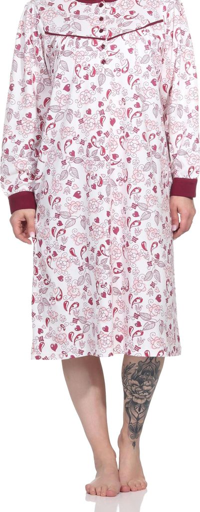 Edles Damen Nachthemd langarm in Kuschel Interlock-Qualität - auch in Übergrössen ; creme , 36/38