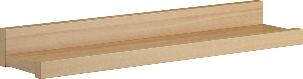 A light brown wooden shelf against a white background.