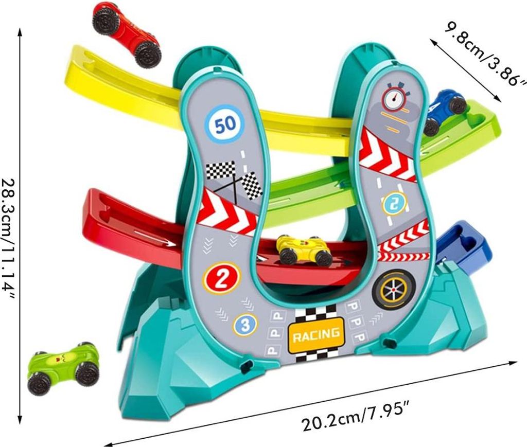 Autorampe, Rennstreckenspielzeug für Click-Clack-Rennen mit 4 Autos und Parkplatz, Lernspielzeug für Kinder, interaktive Geschenke für Eltern un...