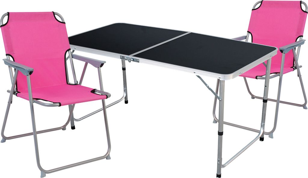 3-teiliges Campingmöbel Set Black Alu 120x60x58/70cm Pink