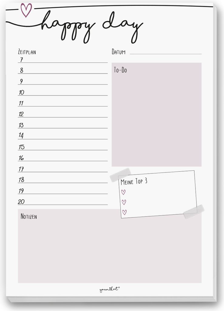 Schreibblock happy day I dv305 I DIN A4 I altrosa Tagesplaner Organizer Notizblock mit to-do-Liste zum Abreißen und Beschreiben