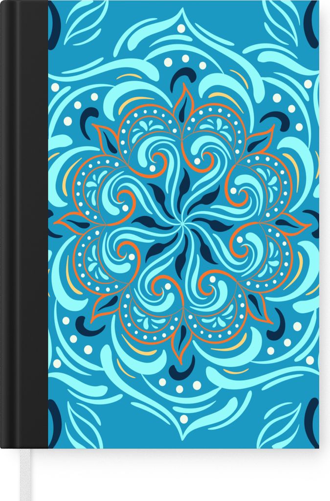 MuchoWow Notizbuch Tagebuch Haushaltsbuch Notebook A5 Blume - Blau - Orange - Muster - Notizblock - Notizheft - Notebook - Schreibblock - Papier
