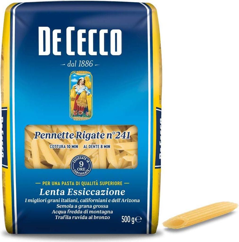 10x De Cecco Pasta 100% Italienisch Pennette Rigate n° 241 kurze Pasta 500g