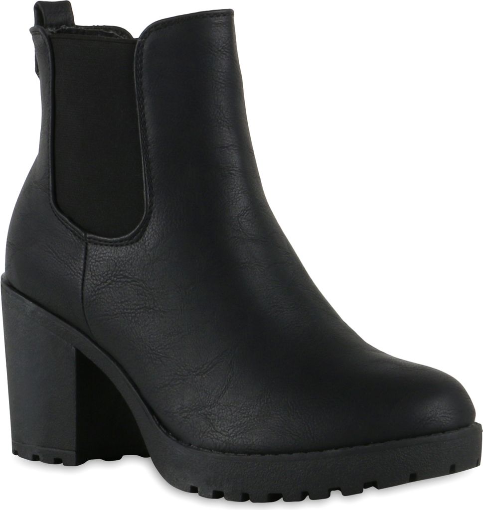 Mytrendshoe Gefütterte Damen Stiefeletten Chelsea Boots Profil Sohle 811180, Farbe: Schwarz, Größe: 38